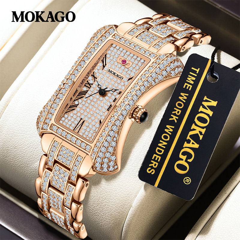 MOKAGO MOMO YANGGAO 8120 reloj de lujo ligero con diamantes completos en forma de estrella aerodinámica reloj de mujer con diamantes completos reloj de cuarzo