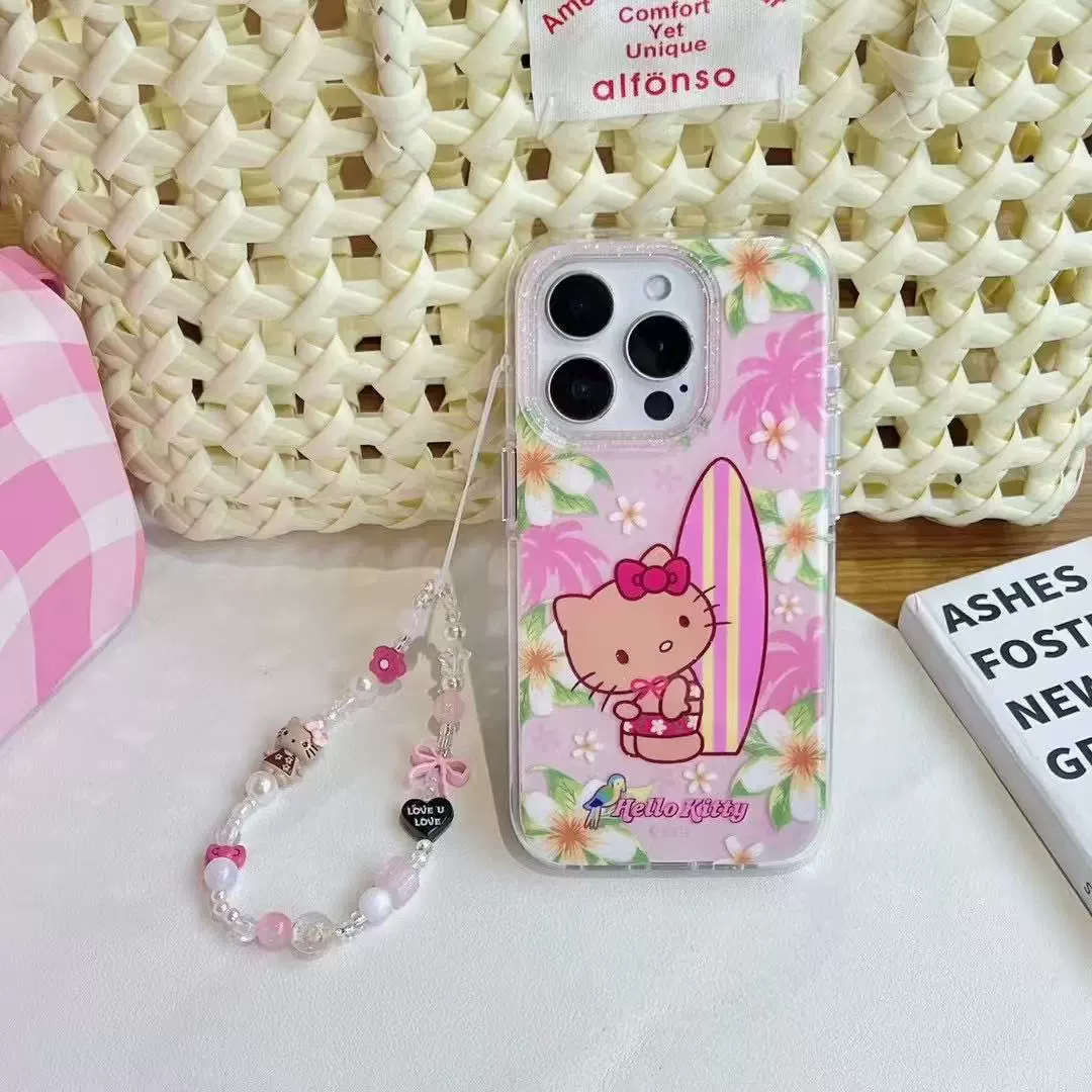 Чехол для телефона (Apple iPhone) совместим с серией iPhone 12–17, дизайн «surf kitty» с браслетом