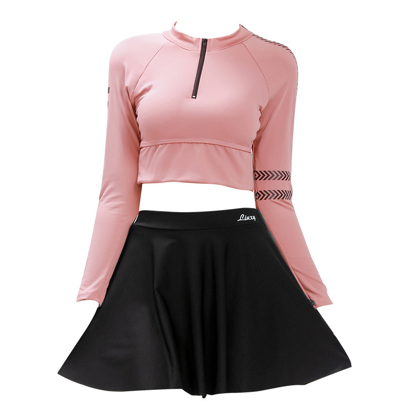 Falda dividida traje de baño de las mujeres aguas termales adelgazamiento deportes manga larga protección solar conservador nuevo traje de baño de aguas termales al por mayor