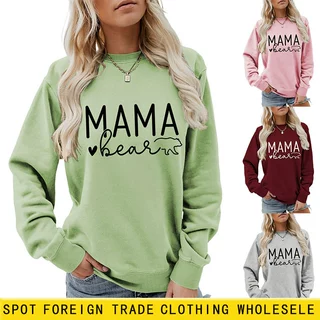 欧美ebay秋冬独立站新款女士长袖MAMA BEAR圆领时尚卫衣批发上衣