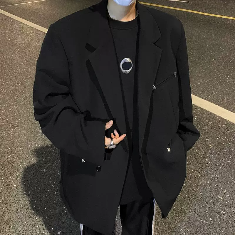 垫肩西服男春秋休闲西装宽松外套痞帅潮流高级感设计美式高街港风