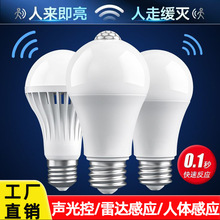 led声控灯泡楼道声光控雷达人体感应灯照明5W7WE27螺口物业节能灯