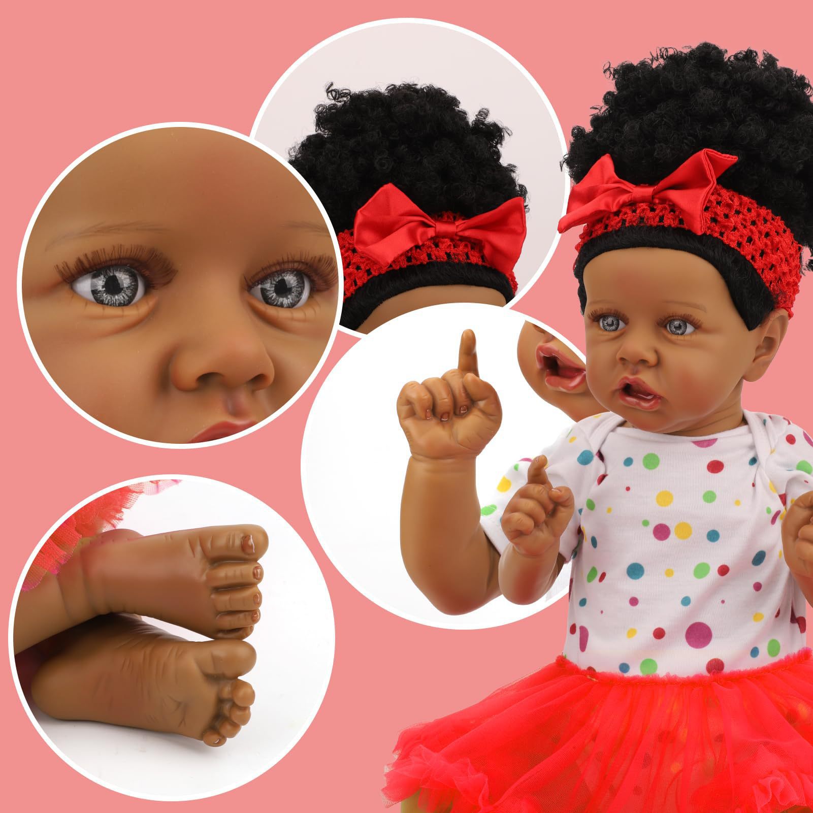 Ventas calientes de simulación de goma blanda amazon muñeca 22 pulgadas muñecas bebés pesados más que la familia muñeca transfronteriza africana