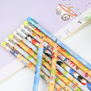 Pencil Case with Hb Pencils for Children, Cartoon Design with Eraser Tip, Suitable for Elementary Students, Hb Pencil with Replaceable Hb Eraser Tip