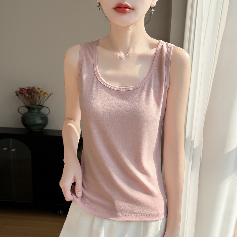 2026 Spring and Summer New Style Tencel Wool U-Neck Knitted Camisole Women's Solid Color Sleeveless Pullover Inner Top