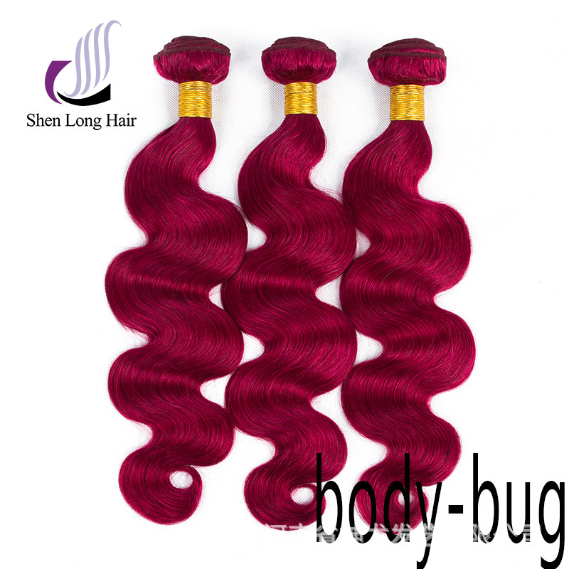 Cross-border Europe and the United States wig color hair BUG# wine red wig body wave hair curtain and 4x 4 lace hair block