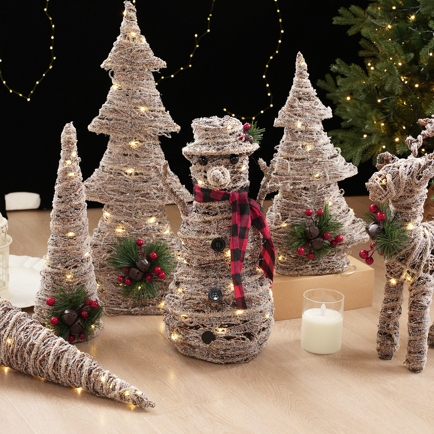 Navidad de hierro forjado muñeco de nieve árbol de Navidad alce regalos de polvo pegajoso cuerda de cáñamo brillante Navidad creativa decoración de ventanas de escritorio