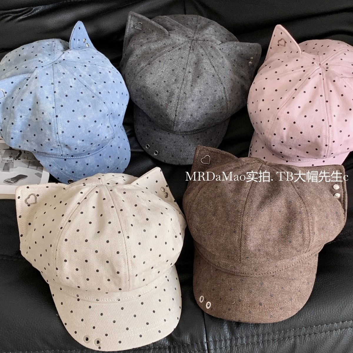 Japanese-style sweet cat-ear polka dot beret for girls, fashionable and versatile for spring and autumn, Y2K cute style, makes the face look smaller, painter's hat