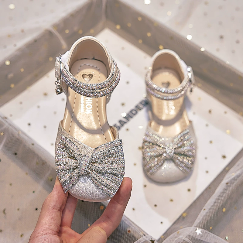 Shoes for princess, children's shiny footwear girl's for leather shoes high heels, soft sole