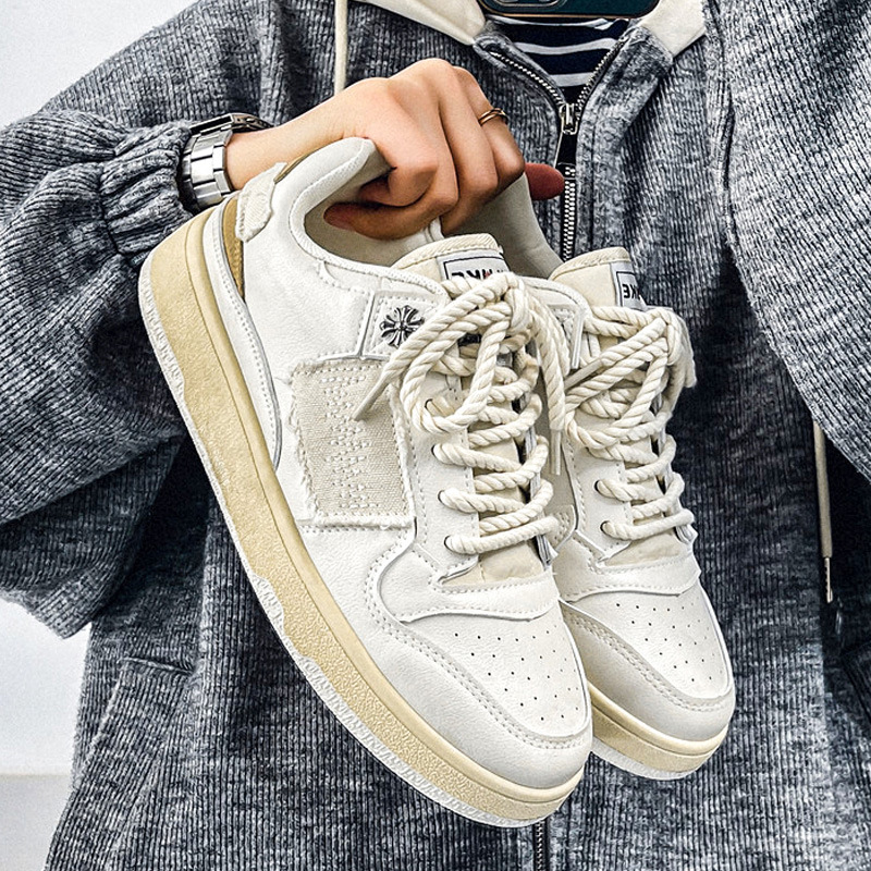 小白鞋男款春季百搭日系復古增高運動板鞋中學生小眾設計休閒潮鞋