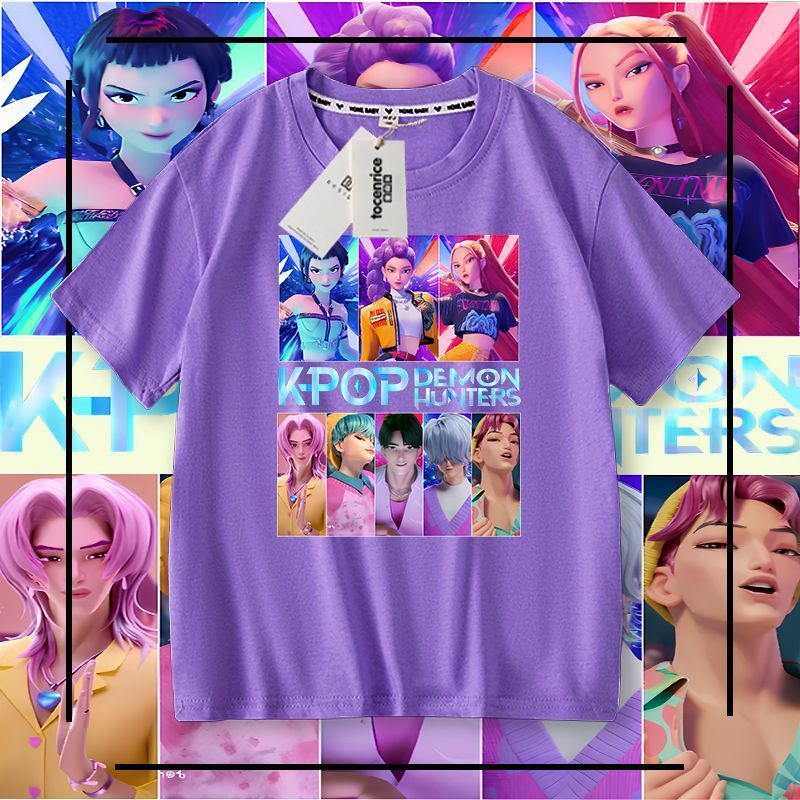 Kpop 猎魔女团儿童网红短袖t恤女童洋气上衣大童宽松小衫女孩夏装|undefined