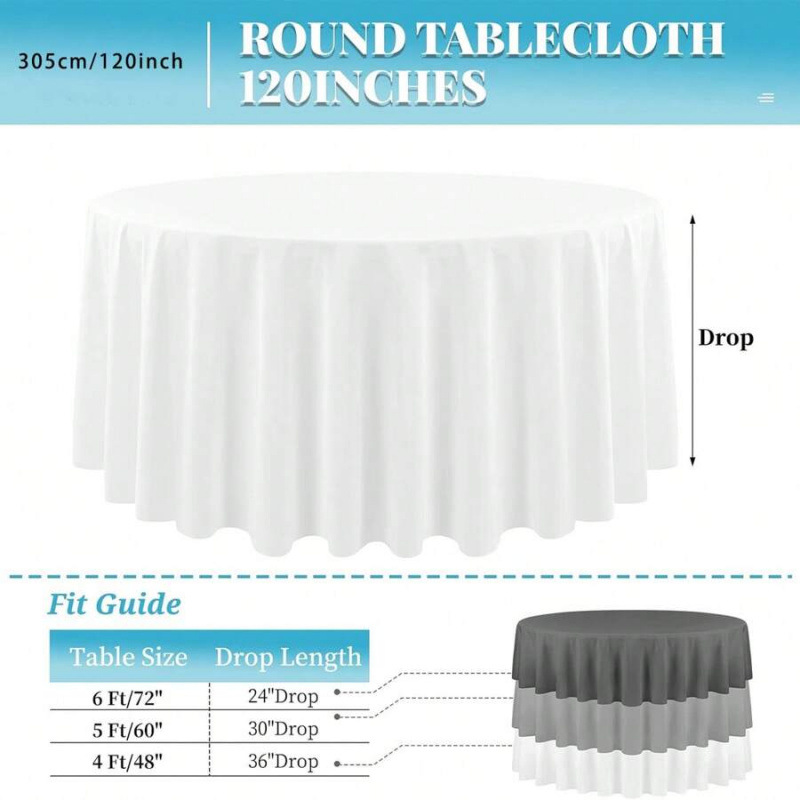 Comercio exterior Inch Approx 305cm Redondo mantel de mesa Poliéster mantel de mesa