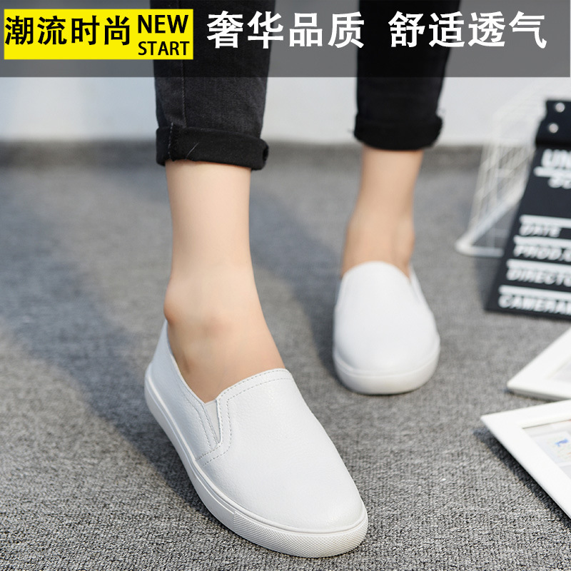 2023 primavera nueva mujer plana de las mujeres zapatos coreanos casual zapatos de cuero mocasines zapatos blancos ligeros
