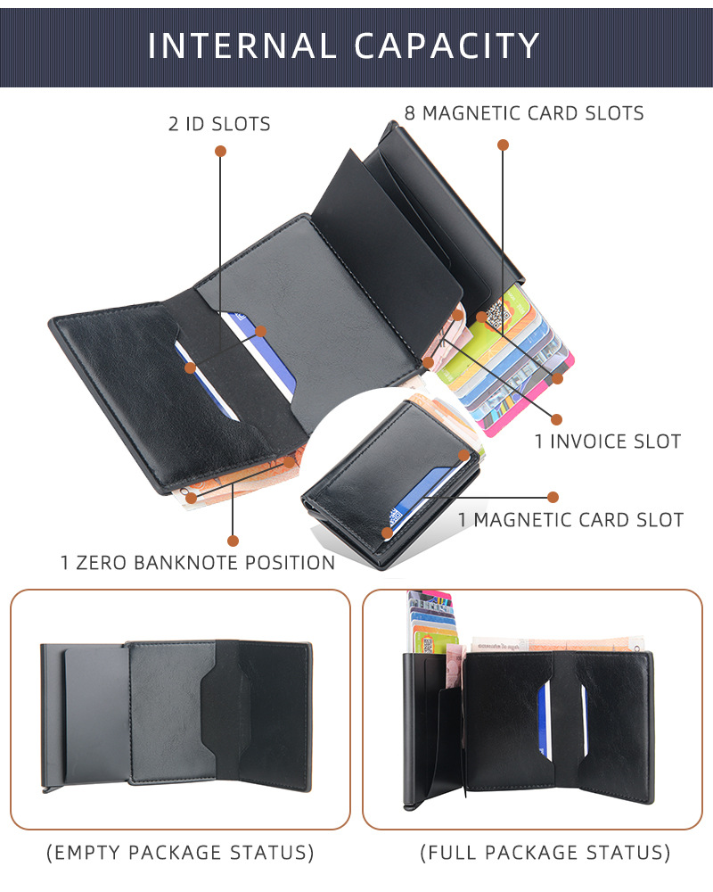 Baellerry Men's Aluminum Box Anti-magnetic And Anti-theft Card Holder Rfid Short Automatic Card Type Female Card Holder_voghion.com