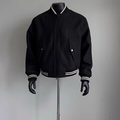 美式vibe风重磅斜纹毛呢骨感微廓形时装短款棒球服夹克外套男女潮