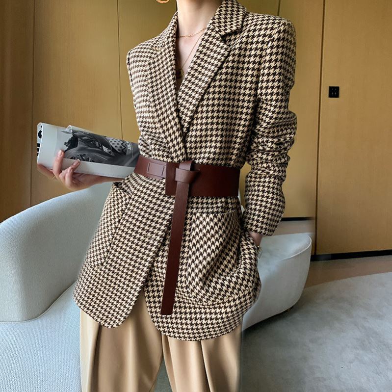 Houndstooth Woolen Suit Jacket Women's Short 2022 Autumn and Winter New Elegant All-match Plaid Woolen Coat Women