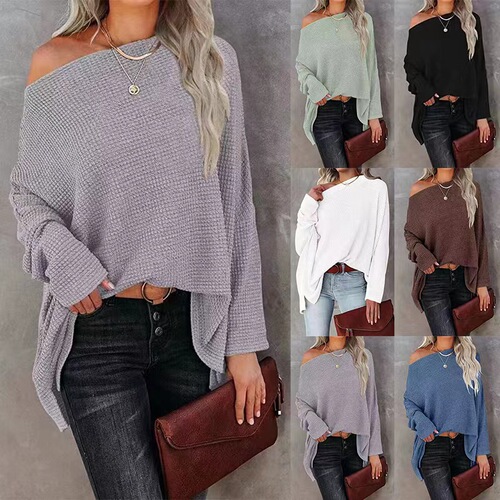 Women's Knit Top Honeycomb Shoulder 2025 Autumn European Women's Fashion Regular Long Sleeve