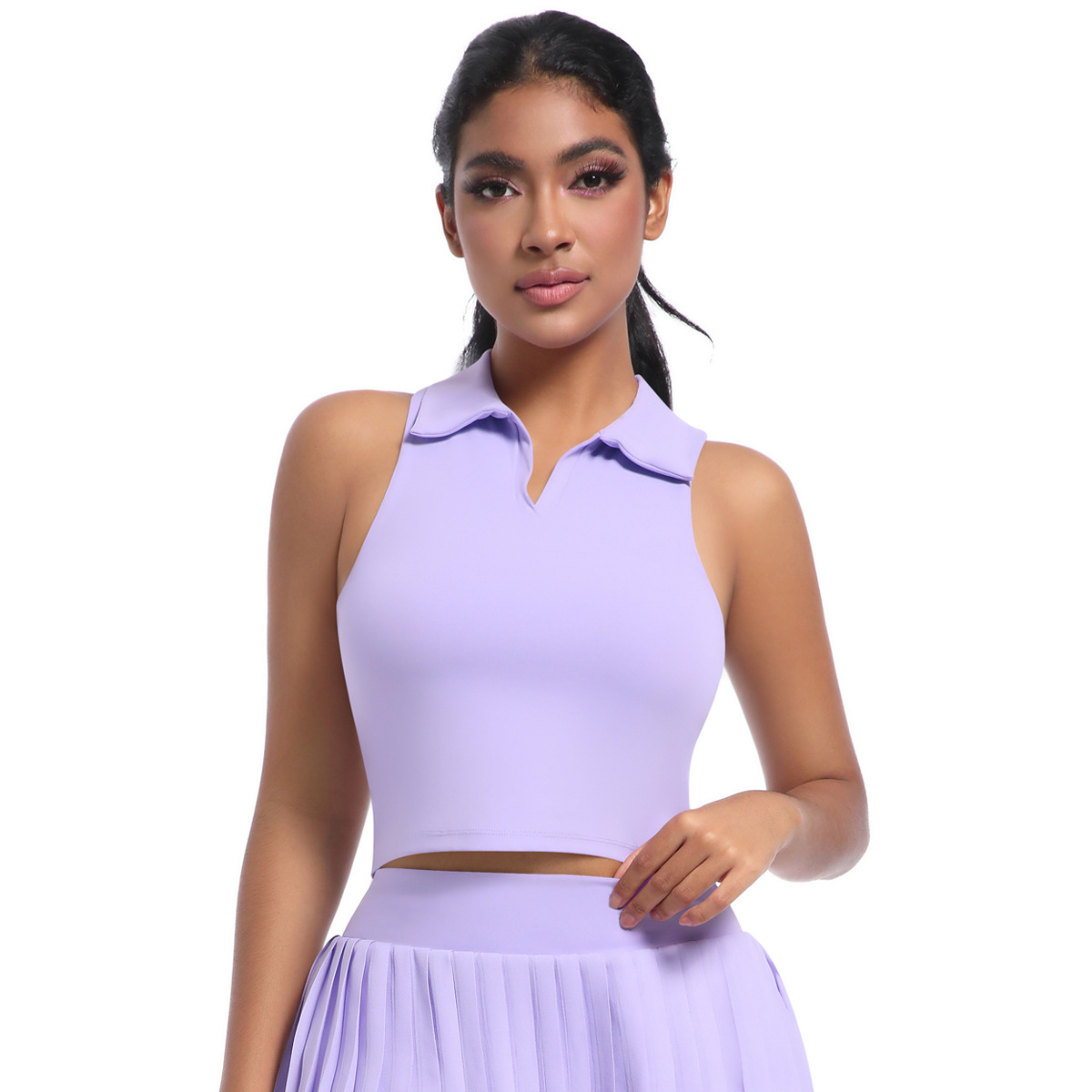 Nuevo cross-border outdoor casual chaleco de solapa correr deportivo fitness transpirable ropa de yoga corta ropa de tenis desnuda