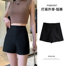 严选黑色运动休闲高腰热裤女秋冬外穿加绒加厚显瘦辣妹西装三分裤