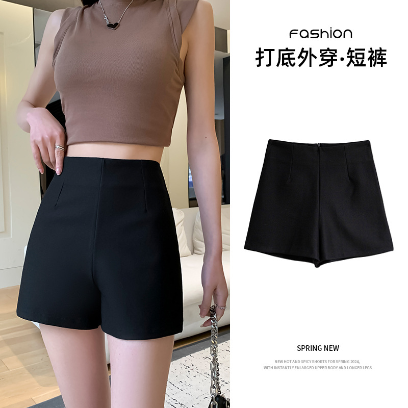 Black High-Waisted Suit Shorts for Women in Summer and Autumn, Slim and Tight, Fashionable and Sexy Hot Girls Formal Elastic Hot Pants for Women