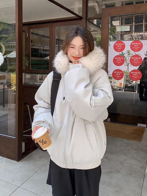 跨境实拍棉服女大毛领连帽2025新款冬季韩系冬装宽松加厚棉袄外套|undefined