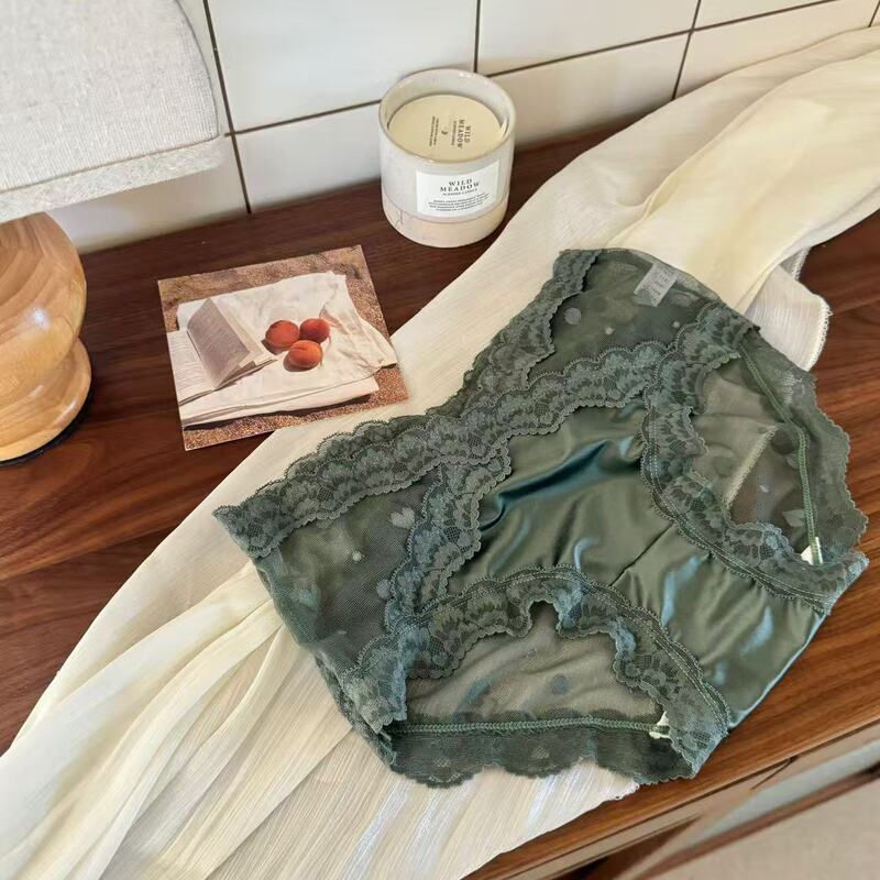 贵妇蕾丝边网纱少女高弹舒适亲肤纯欲半透明中腰纯色女士三角裤批|undefined