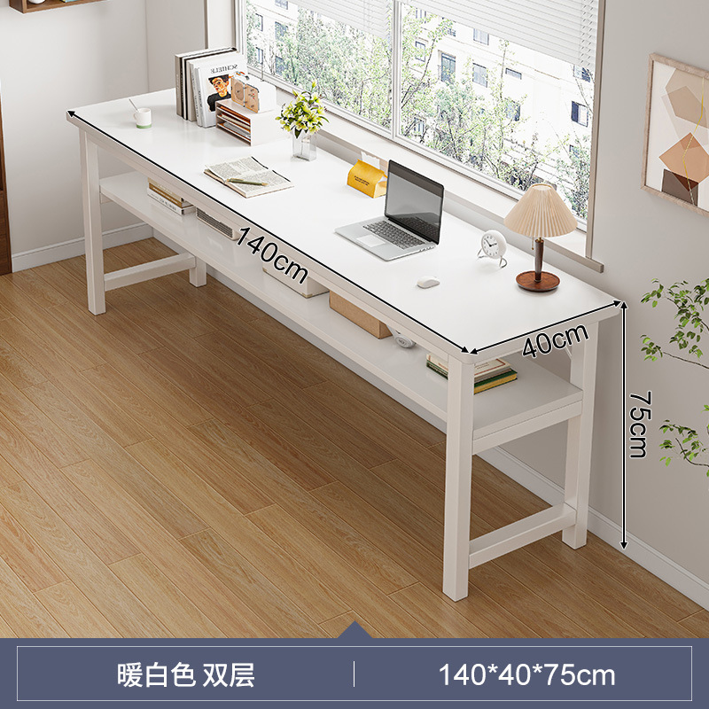 Escritorio doble largo para estudiantes, uso doméstico, estudio en dormitorio, escritura, apartamento de alquiler, escritorio rectangular para computadora, mesa estrecha para montar en la pared.