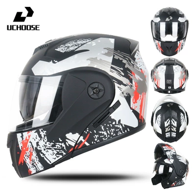 Motorcycle Safety Supplies – Dual-Mirror Flip-Up Helmets for Protective - dark-starry-sky-red-flower-s