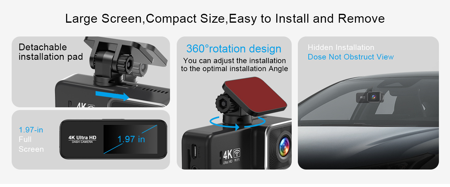 4K Front and Rear Dual Camera Dash Cam Wifi Ultra HD Night Vision 24H Parking Monitoring GPS Backup Camera
