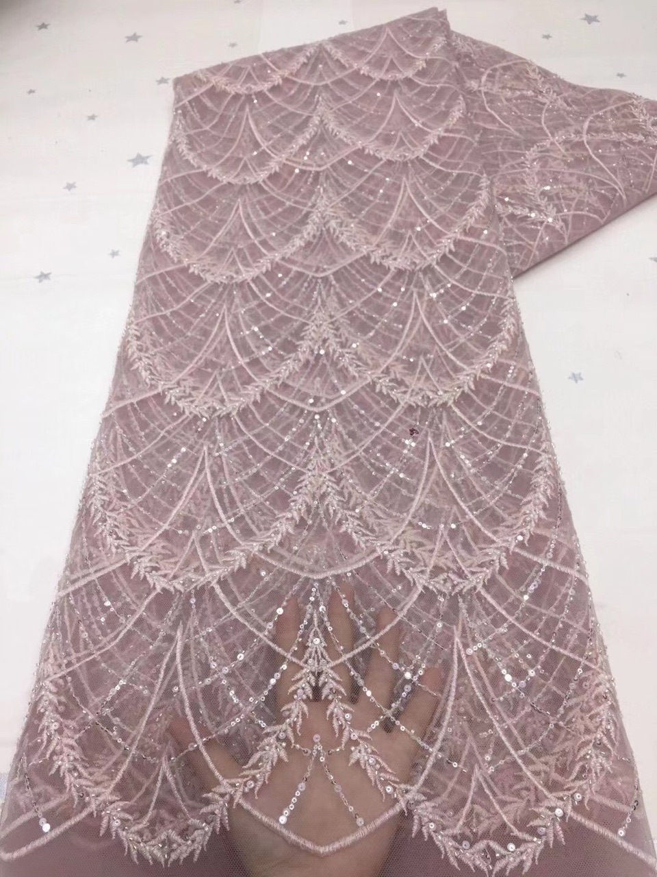 欧美粉红色连衣裙婚纱礼服窗帘小管珠水溶植物花型珠子亮片绣花布