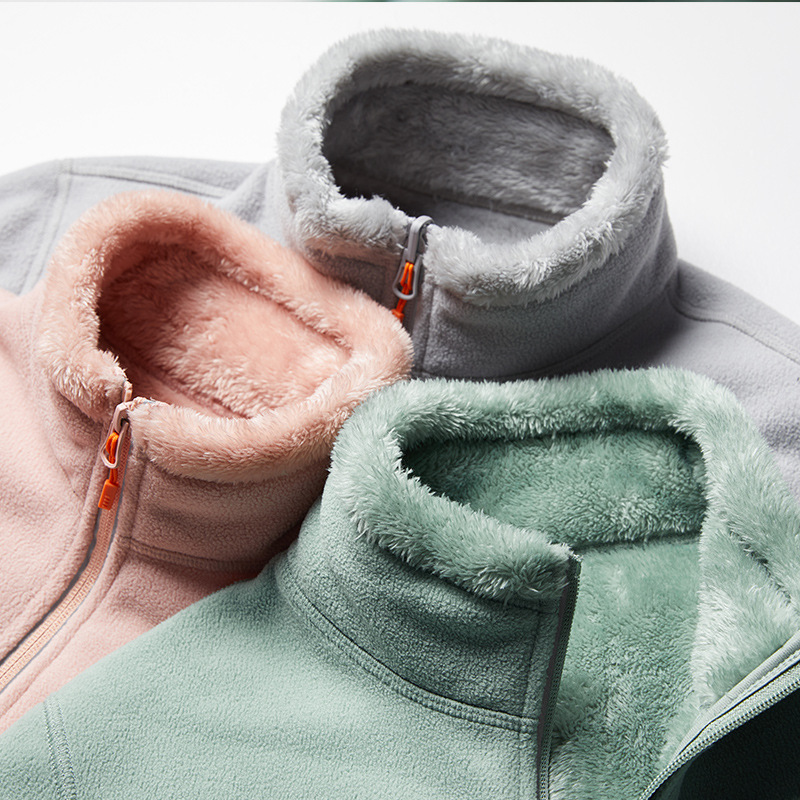 Lamb Fleece Fleece Jacket Men's and Women's Double-sided Sweatshirt Fleece-lined Thickened Cold-proof Warm-keeping Plush Jacket with Vertical Collar Top