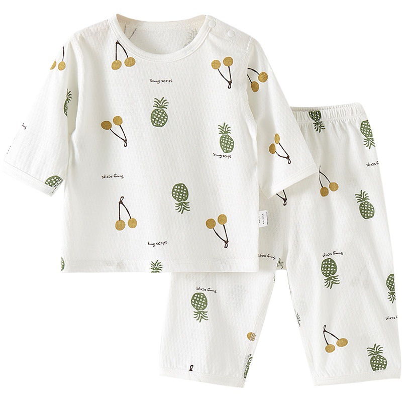 Traje de bebé verano aire acondicionado traje de dos piezas para niños y niñas pijamas delgados niños media manga dividida ropa de bebé