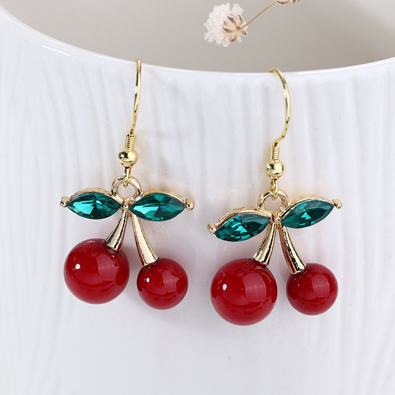 Aretes de cereza roja para mujer – colgante exquisito, fruta de imitación versátil, nuevo estilo