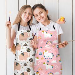 Animal Digital Print Children's Apron with Pockets Adjustable Bib Kitchen Cooking Baking Gardening Painting Apron