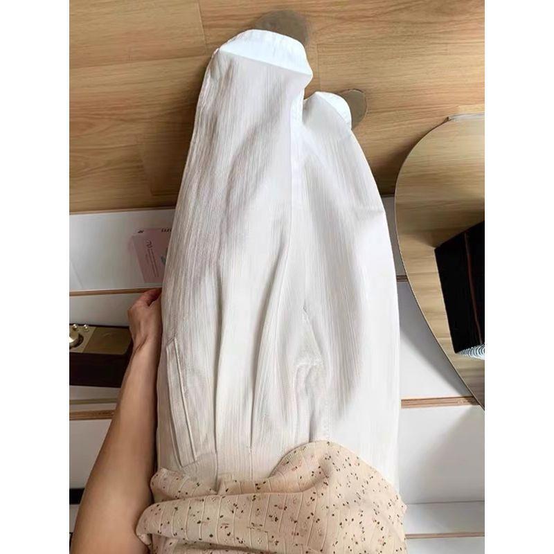 高个子加长白色褶皱阔腿牛仔裤女新款显瘦宽松直筒垂感拖地裤子潮|undefined