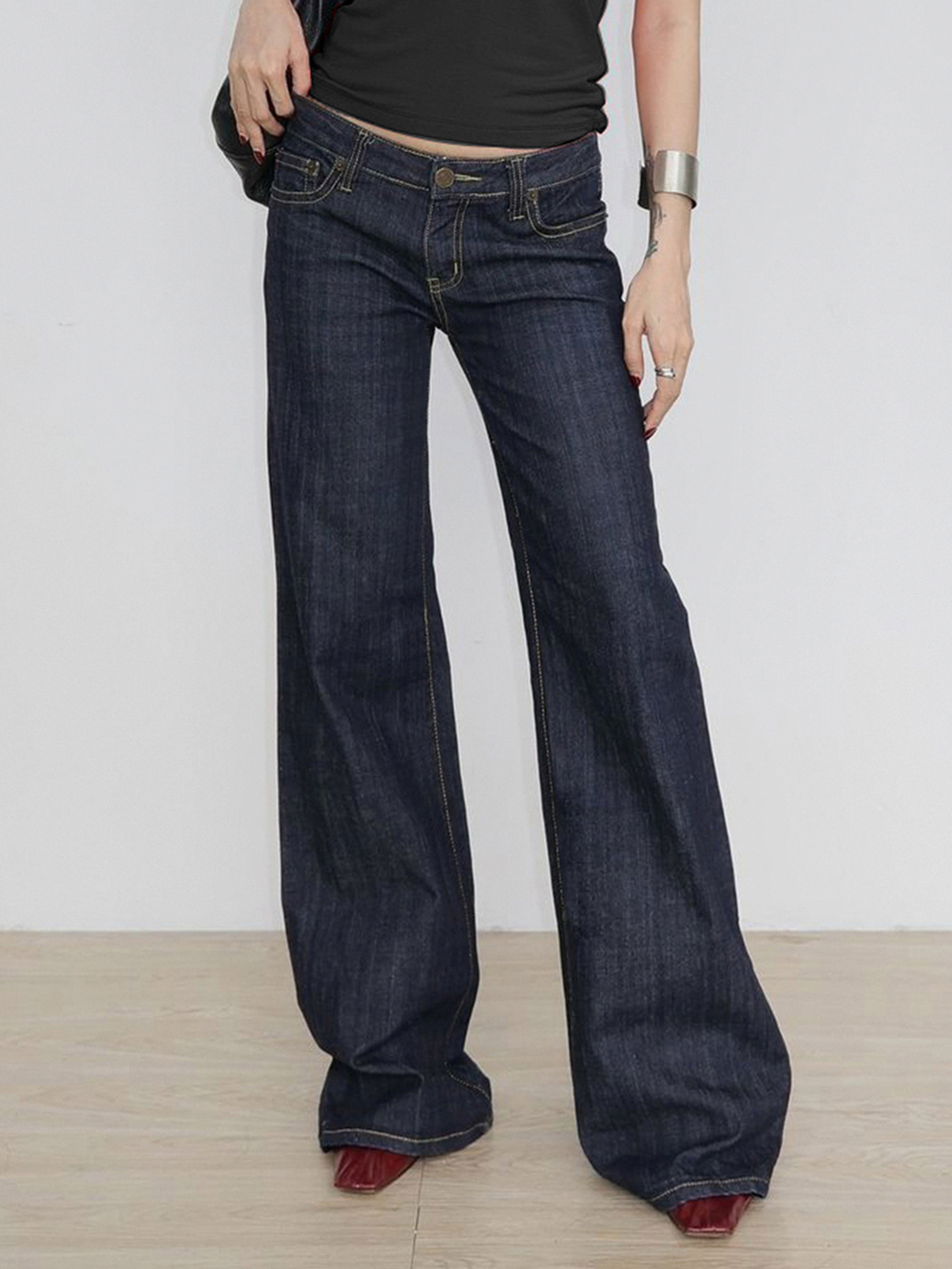 Letter Embroidery Retro Street Style Low-Waist Slim Flared Jeans American Style Spicy Girl Personality Slim Fit Versatile Casual Pants