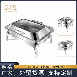 Cross-Border Luxury Rectangular Stainless Steel Buffet Stove Hotel Restaurant Visual Hydraulic Insulation Buffet Stove Electric Heating