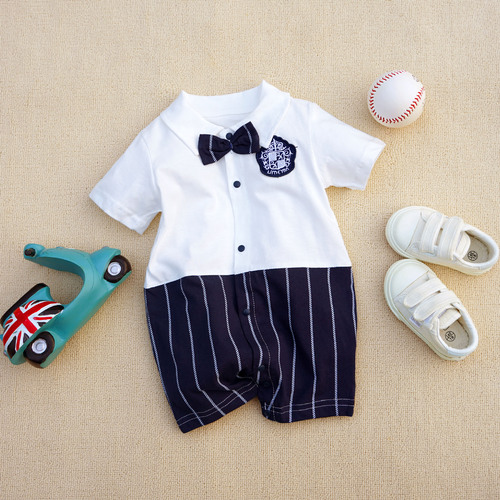  new style *Cotton boxer gentleman collared short-sleeved jumpsuit 3-18M
