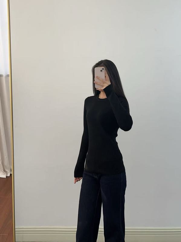 2025M家早秋针织简约两色通勤圆领套头修身打底长袖上衣250273|undefined