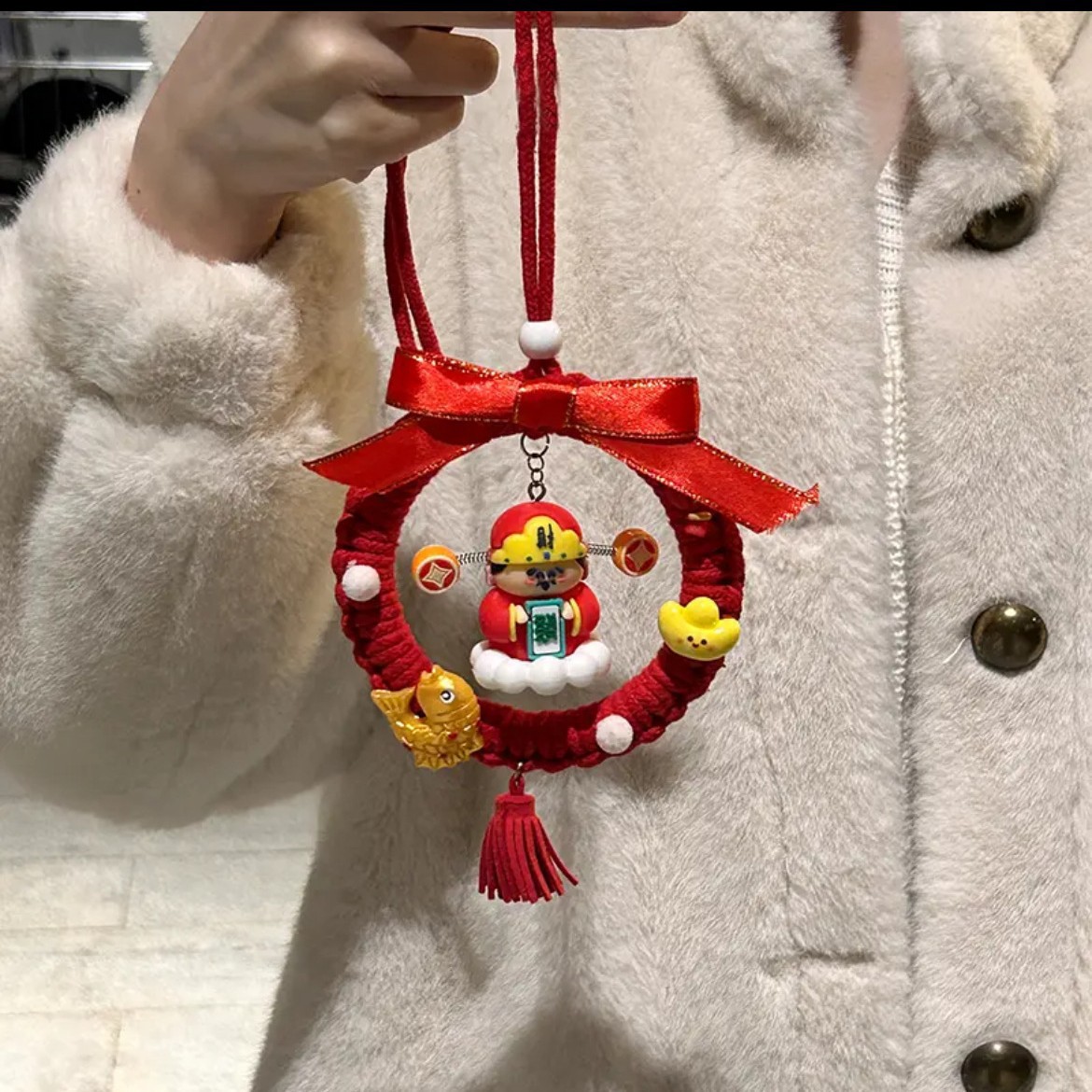 DIY Handmade God of Wealth Car Pendant Golden Broom Bell Car Hanging Material Bag for Boyfriend Dad's Birthday Gift