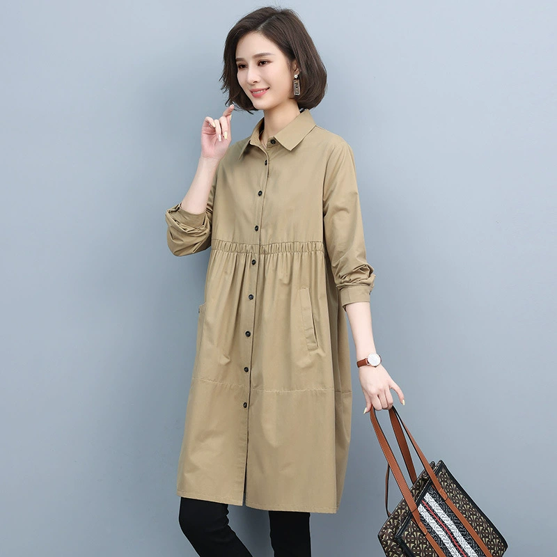 Хаки длинный trench coat, куртка, осень, средняя длина, коллекция 2023 года, свободный крой, для подростков