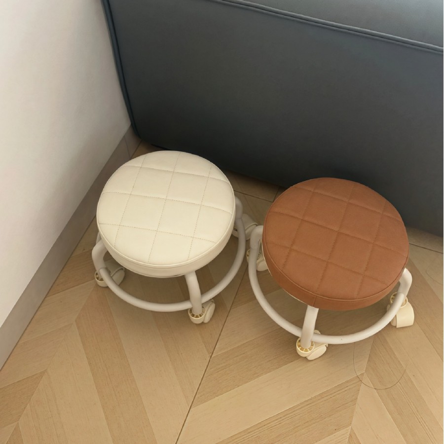 带软包带轮的小凳子家用矮凳子滑轮多功能万向轮门口换鞋凳批发