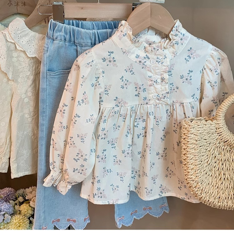 Niñas de primavera 2026 nuevos pantalones de boquilla de vaqueros primavera y otoño pantalones de bebé de estilo extranjero pantalones largos