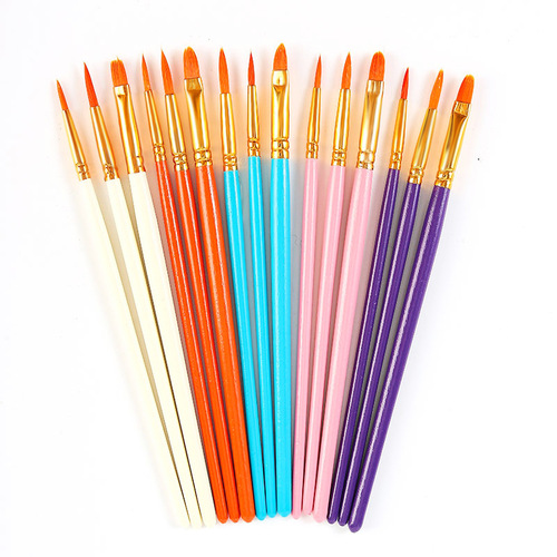 Oil paint brush set of three nylon hair flat head hook line brush art painting gouache wooden handle digital oil paint brush