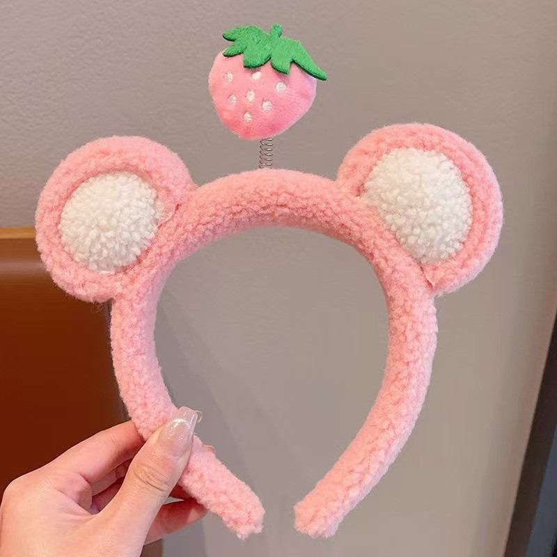 女の子の洗顔ヘッドバンド、かわいい漫画の猫のヘッドバンド、クマのイチゴの洗顔ヘアアクセサリー、メーカー在庫卸売|undefined