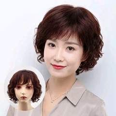 上海中華民国スタイルの母親のかつら女性のショートヘア許昌メーカー卸売ふわふわ巻き毛中高年本物の髪フルヘッドギア