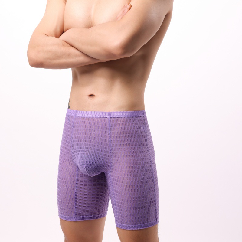 Cross-border Lace Underwear Men's Long Boxers Transparent Flirting Underwear Casual Sports Boxers Mid-waist Men's Pants