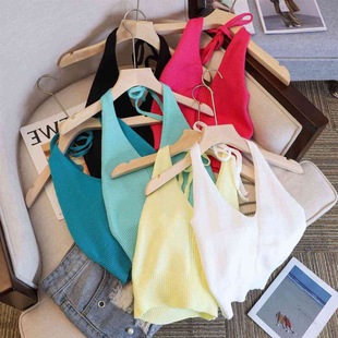 Summer Girls' Vest Camisole Baby Trendy Children's Personality Fashion Brand Internet Celebrity Stylish Solid Color V-Neck Tie Halter Neck