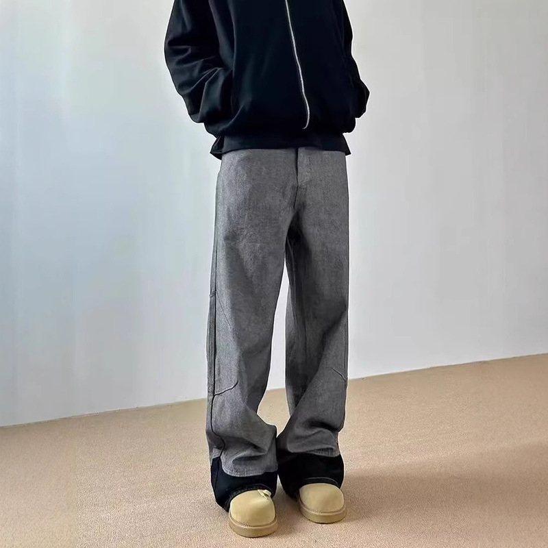American Style Retro Stitching Contrast Color Wide Leg Jeans Men's and Women's Casual All-match Loose Dipping Trendy Cross-border Trousers American Style Retro Stitching Contrast Color Wide Leg Jeans Men's and Women's Casual All-match Loose Dipping Trendy Cross-border Trousers