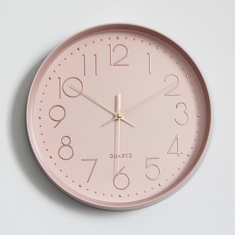 De una sola pieza de entrega Rosa Reloj de pared reloj de cuarzo mudo reloj redondo sala de estar dormitorio Estilo nórdico simple moderno